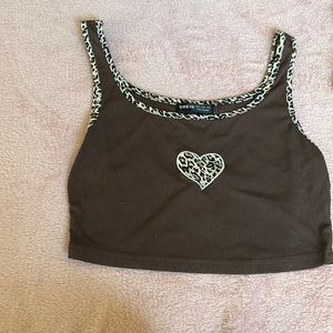 Brown cheta and heart tank top
